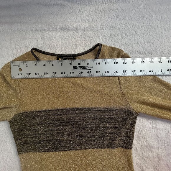 Zazy Paris Womens Colorblock Black Gold Metallic Sweater Crew Neck Pullover - Picture 4 of 7